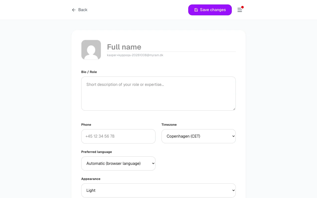 Danger zone with Delete my account and ownership warning