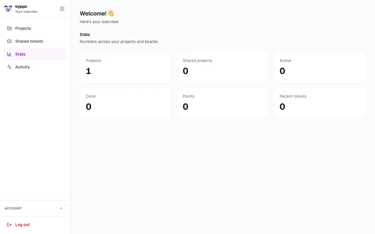 Dashboard stats and recent activity