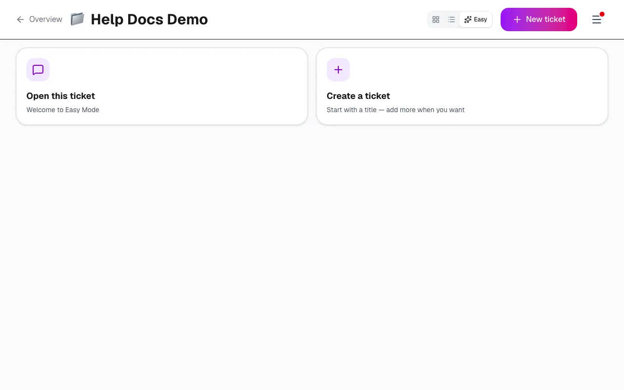 View switcher showing Easy, List and Kanban